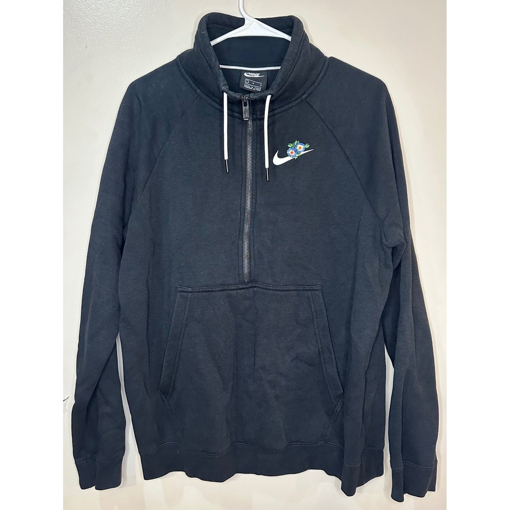 Nike Women's Floral Swoosh Quarter Zip‎ Pullover Sweatshirt Black Large
